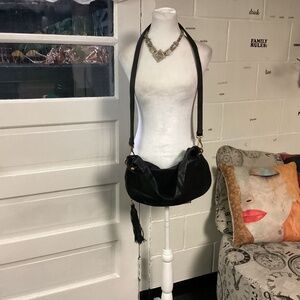 HOBO Black Leather Shoulder Bag With  FRINGE !!!FUNKY. HOBO BAG